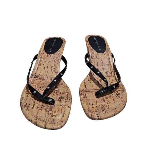 Montego Bay Club Black Wedge Sandals Women’s 8.5 Cork Heel Flip Flop Slides - Picture 5 of 7